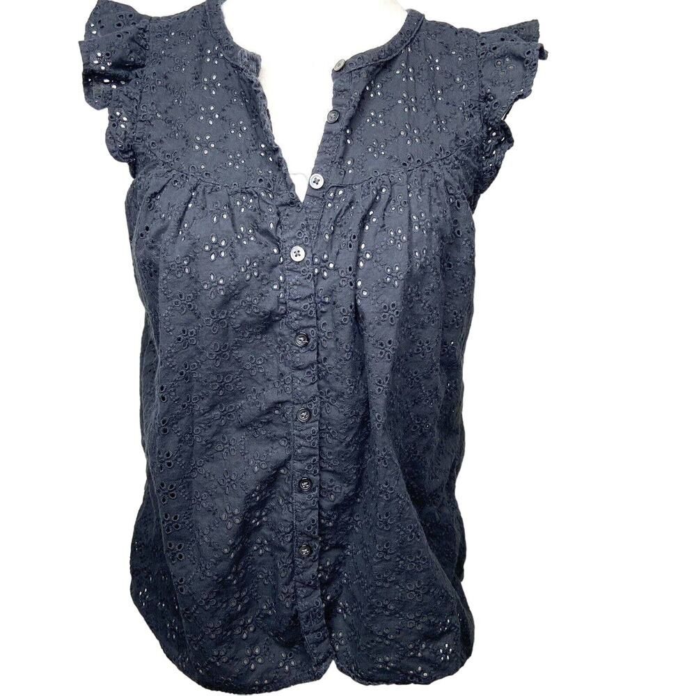 Madewell Ruffle Sleeve Eyelet Bib Top Black Size XS